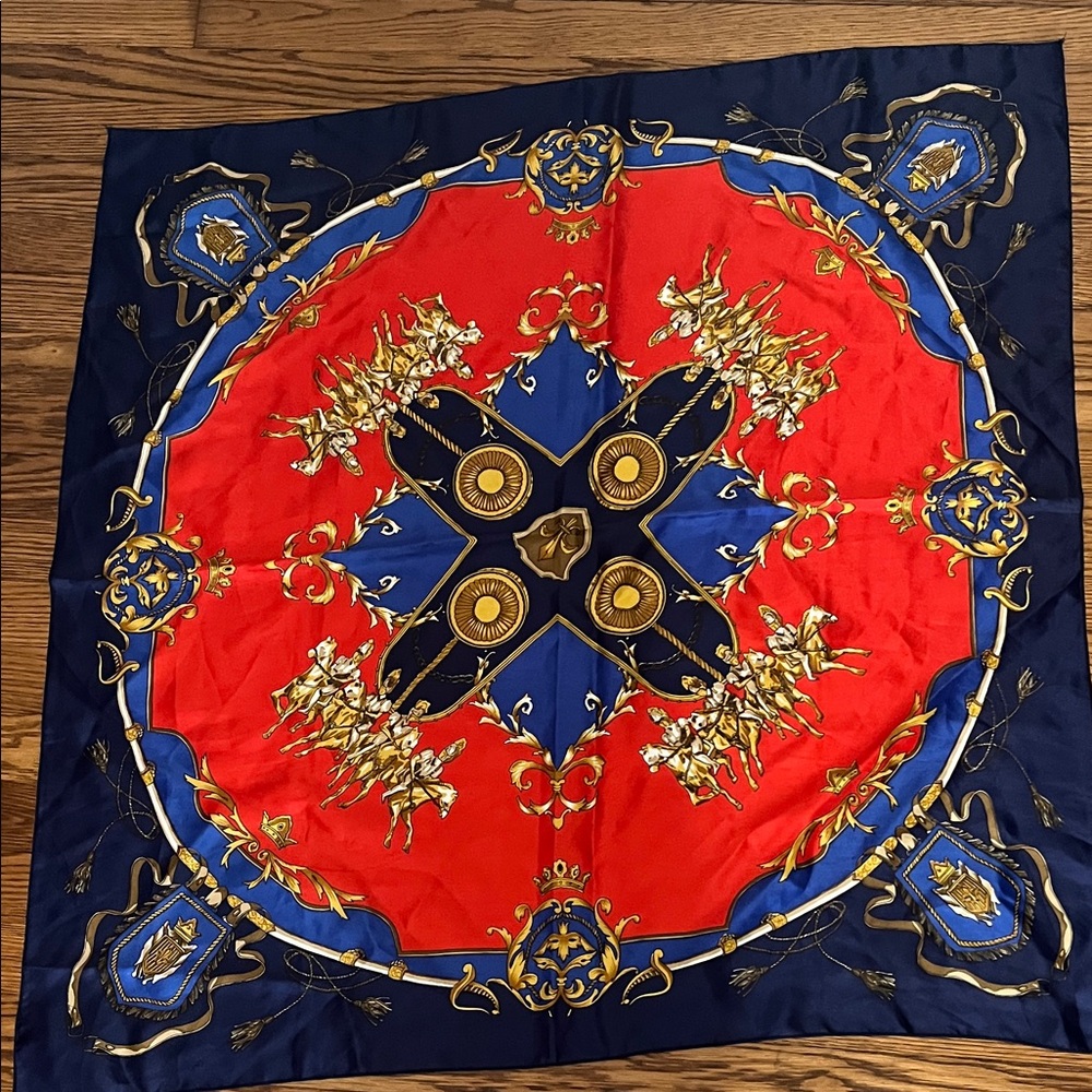 Elegant Red and Blue Silk Scarf